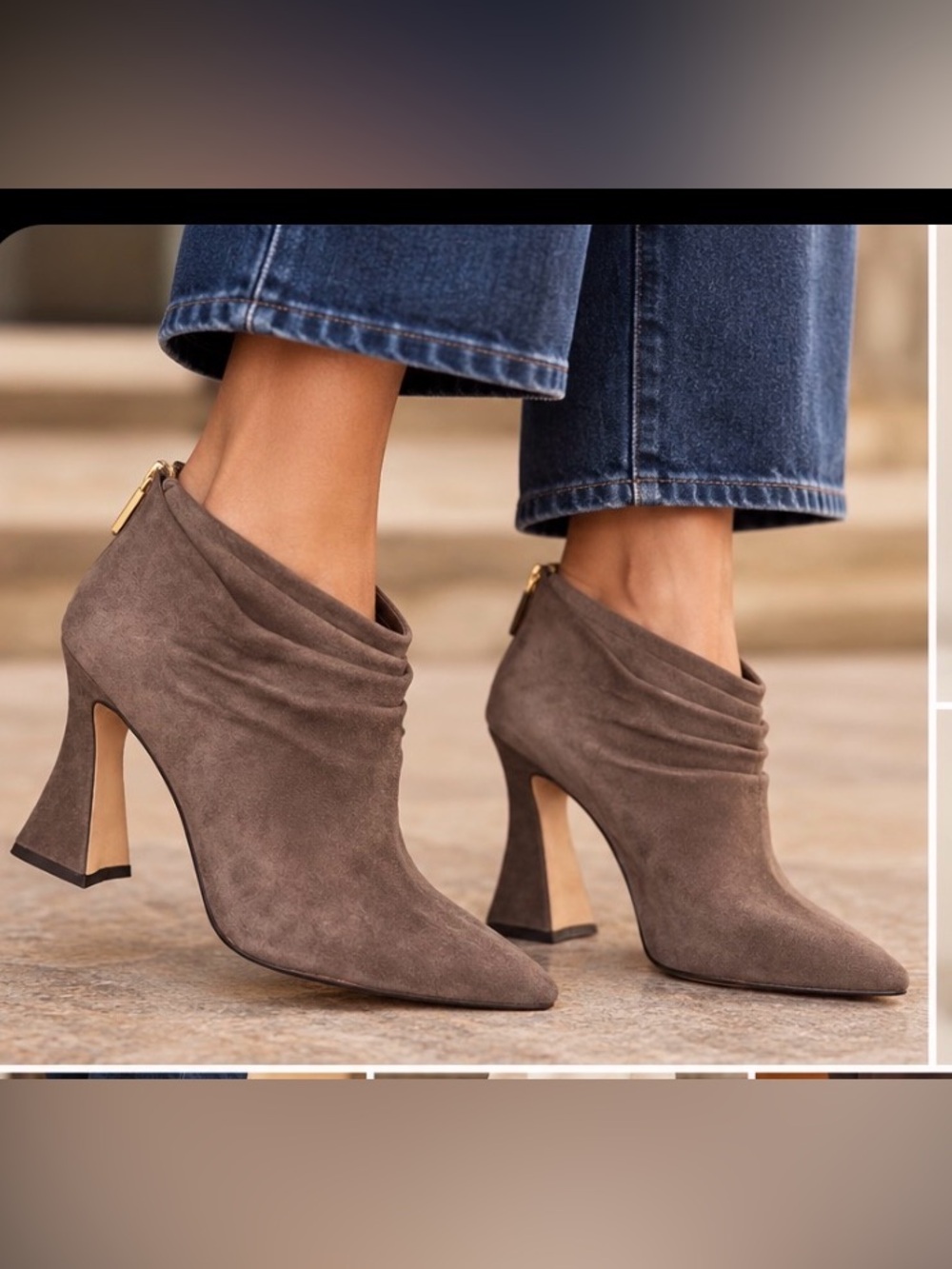Vince Camuto Taupe Suede Pointed-Toe Ankle Heeled Booties